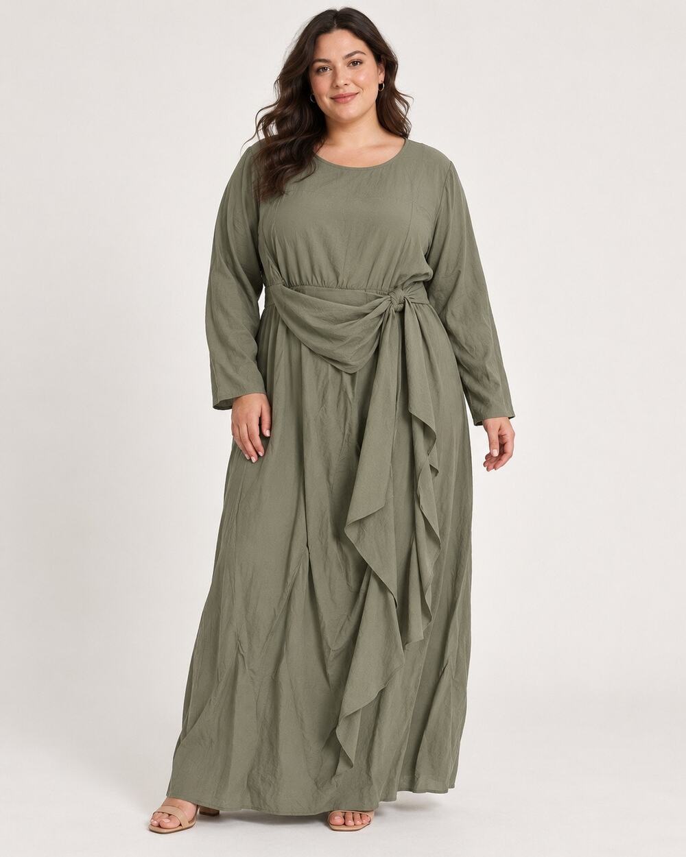 ASOS DESIGN Curve Olive Green Draped Tie Maxi Dress US 20 Boho Minimalist